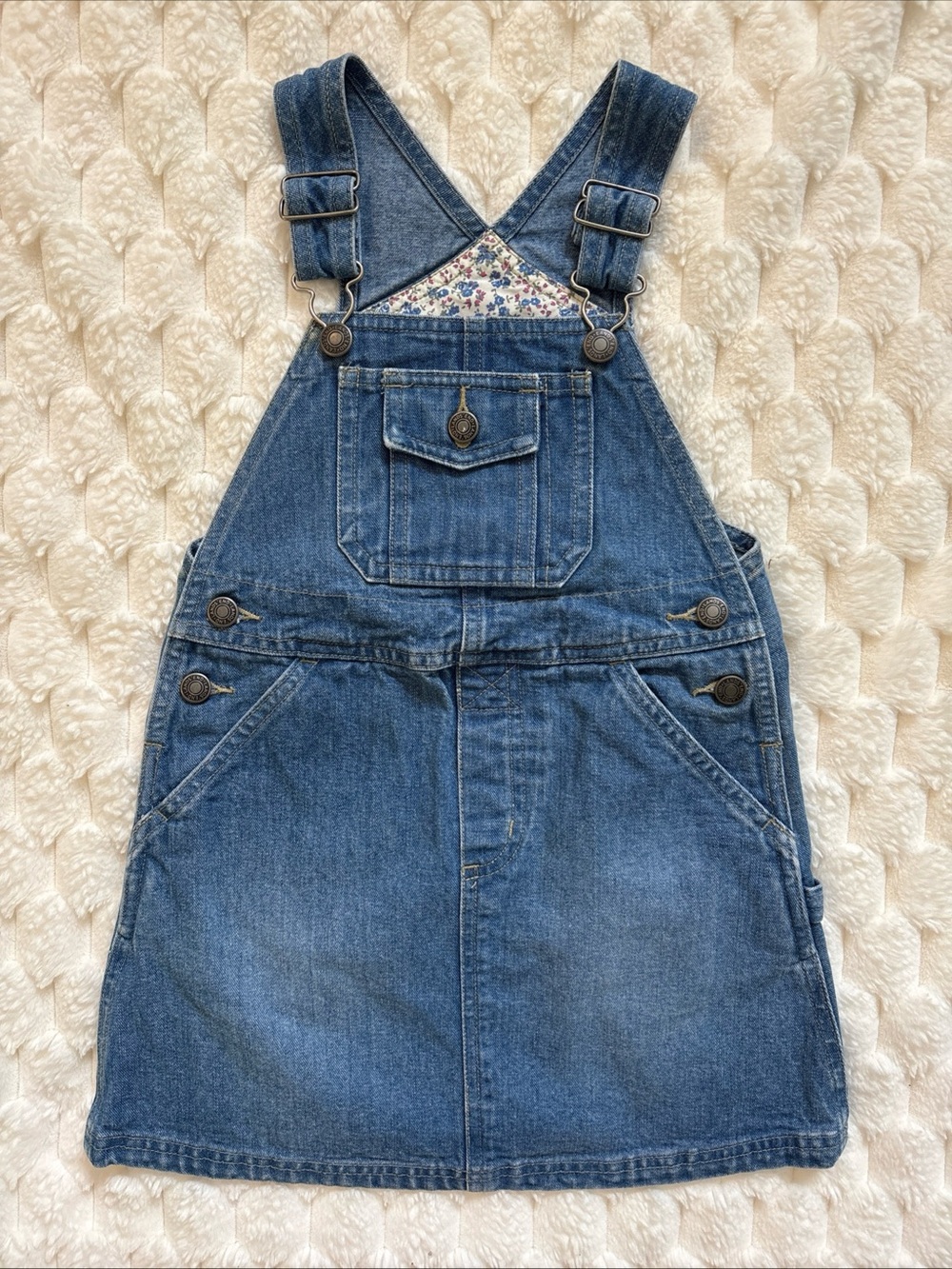 Lands’ End Girls Jean Bib Overall Jumper Denim Skirt Size 5 Pockets